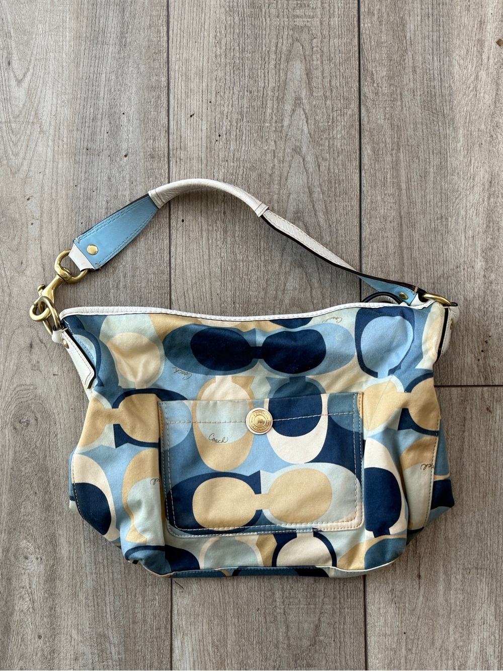 Coach Signature Blue & Tan Canvas Shoulder Bag